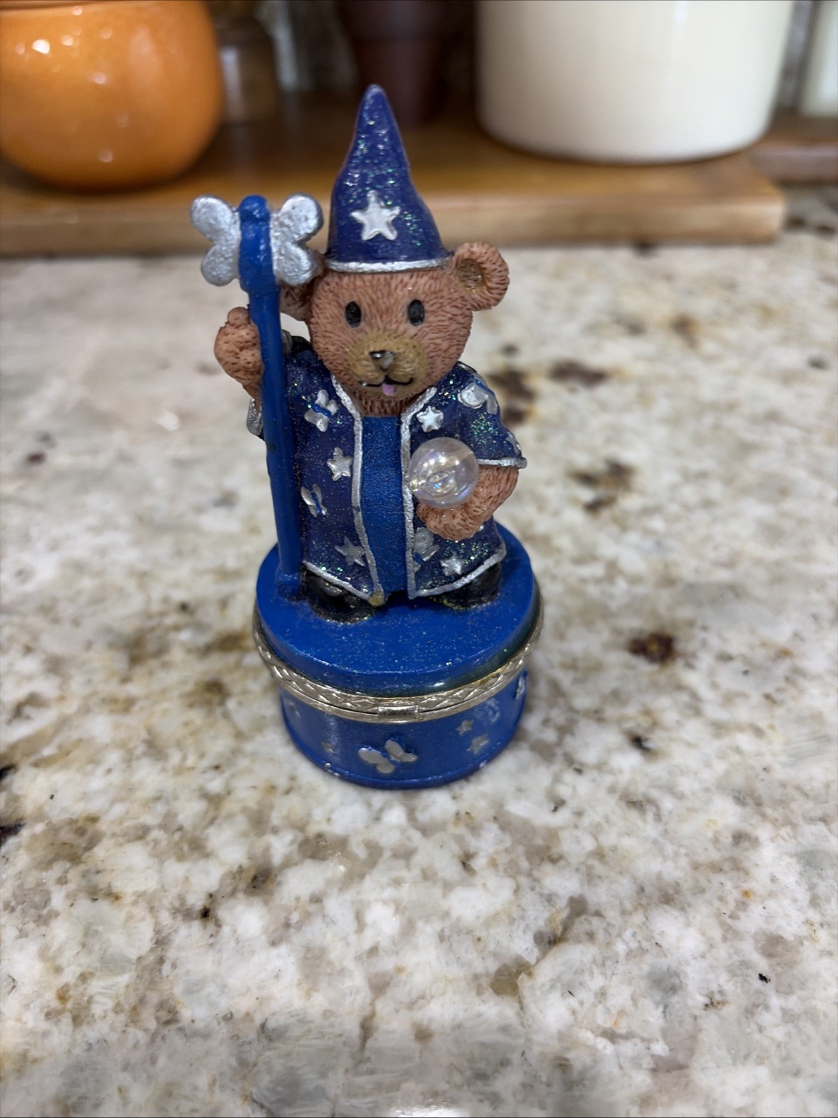 Vintage 1999 Claire’s Wizard Bear Glitter Accents Small Trinket Jewelry Holder