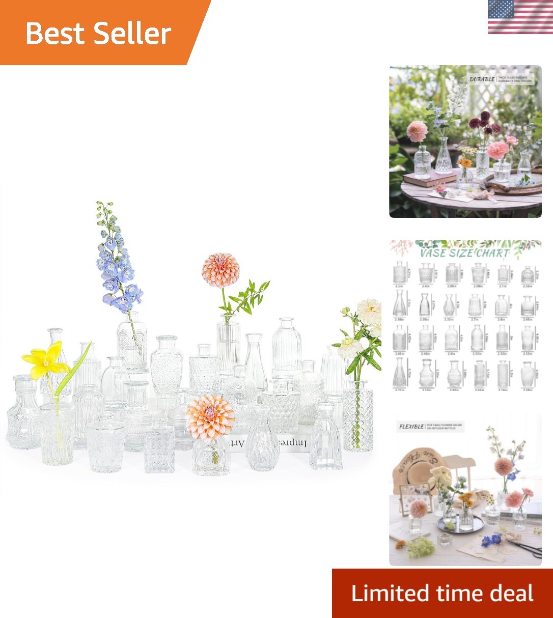24pcs Mini Vintage Glass Bud Vase Set - Perfect for Elegant Centerpieces