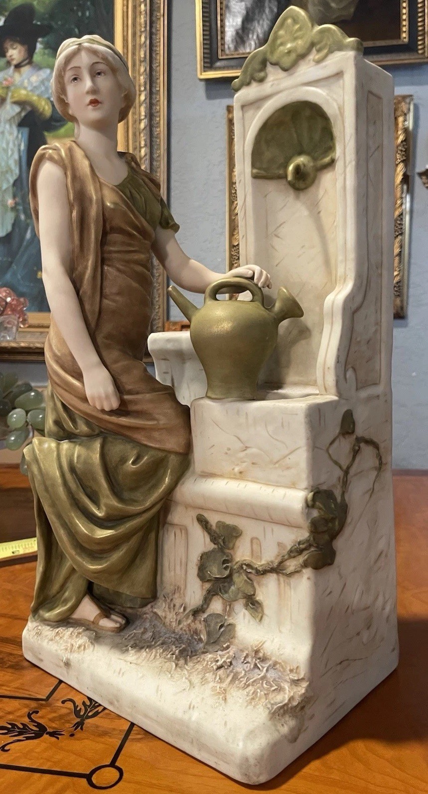 Antique Royal Dux Beautiful 1920s Lady With Jug By Fountain Alois Hempel 17” EX+