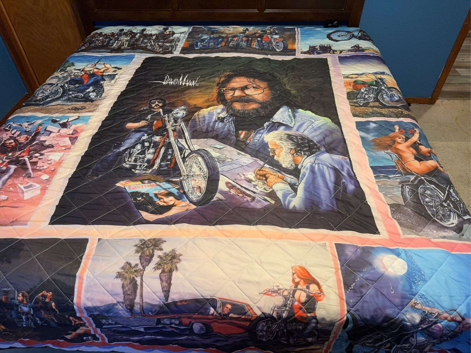 Vintage David Mann Easyriders Motorcycle Biker Art Quilt Comforter Rare