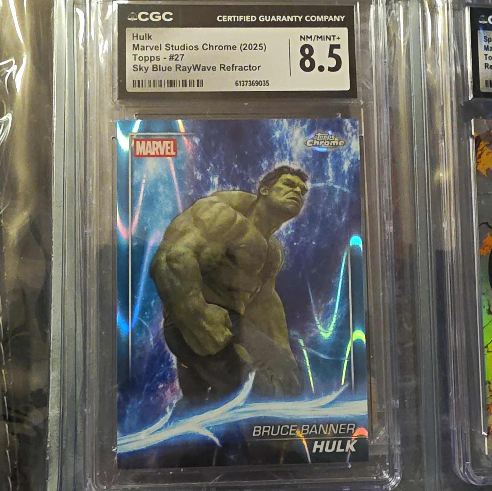 Topps Marvel Studios Chrome 2025 Hulk #27 Sky Blue RayWave Refractor CGC 8.5