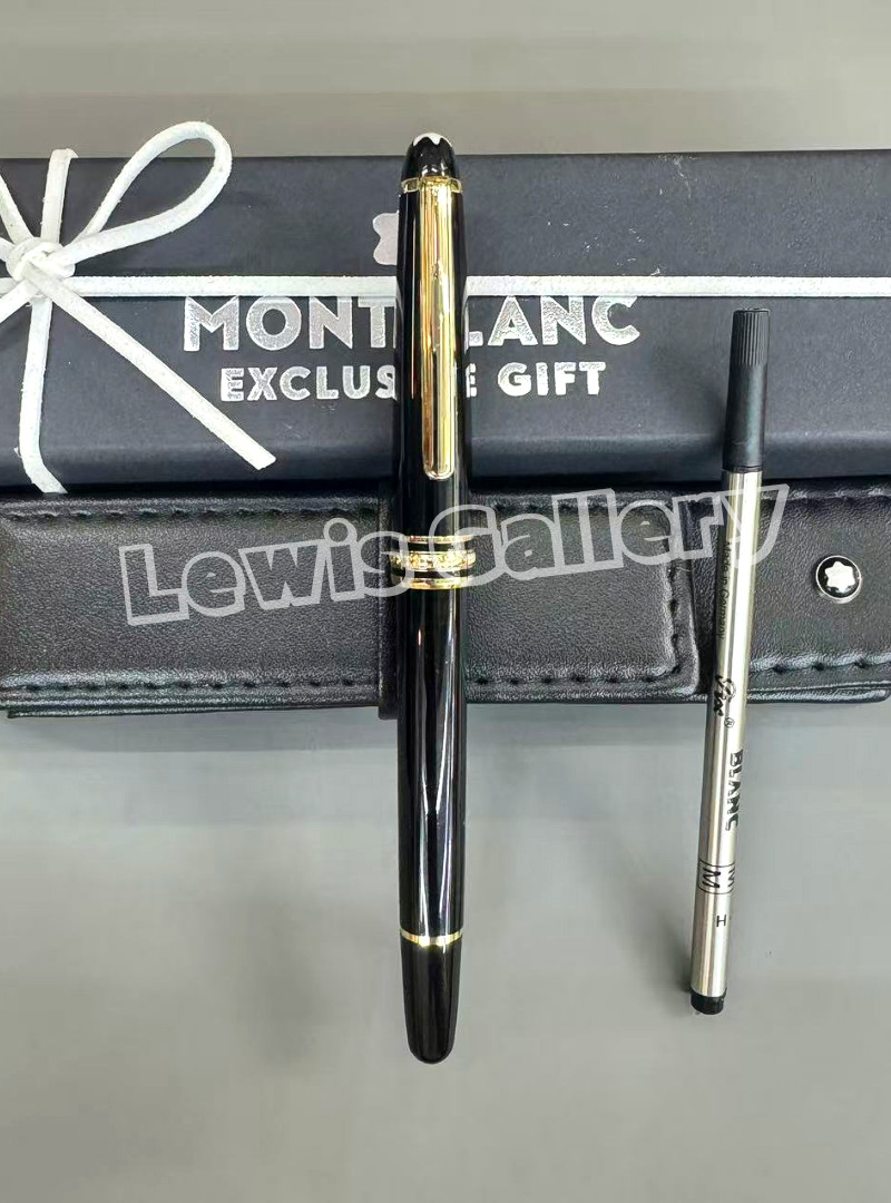 MONTBLANC Meisterstück Black Gold Rollerball Pen w/ Box, Pouch & Refill