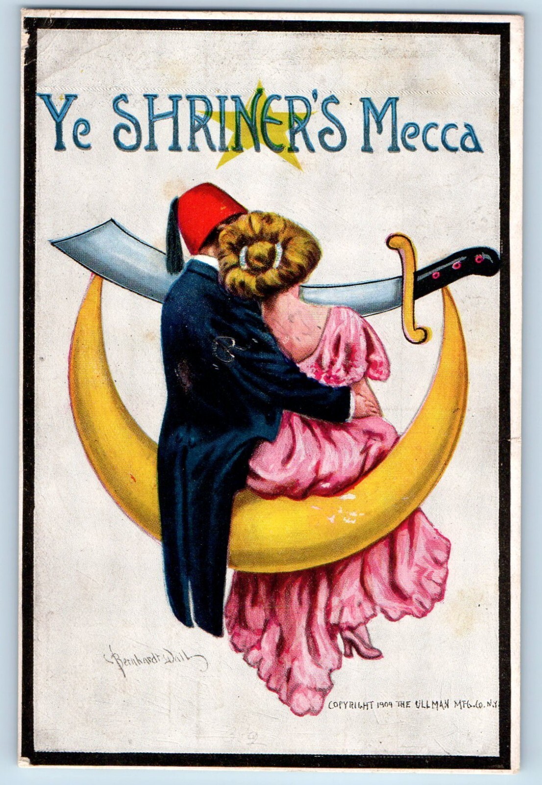 Wall Signed Artist Postcard Masonic Couple Romance Crescent Ye Shriner's Mecca