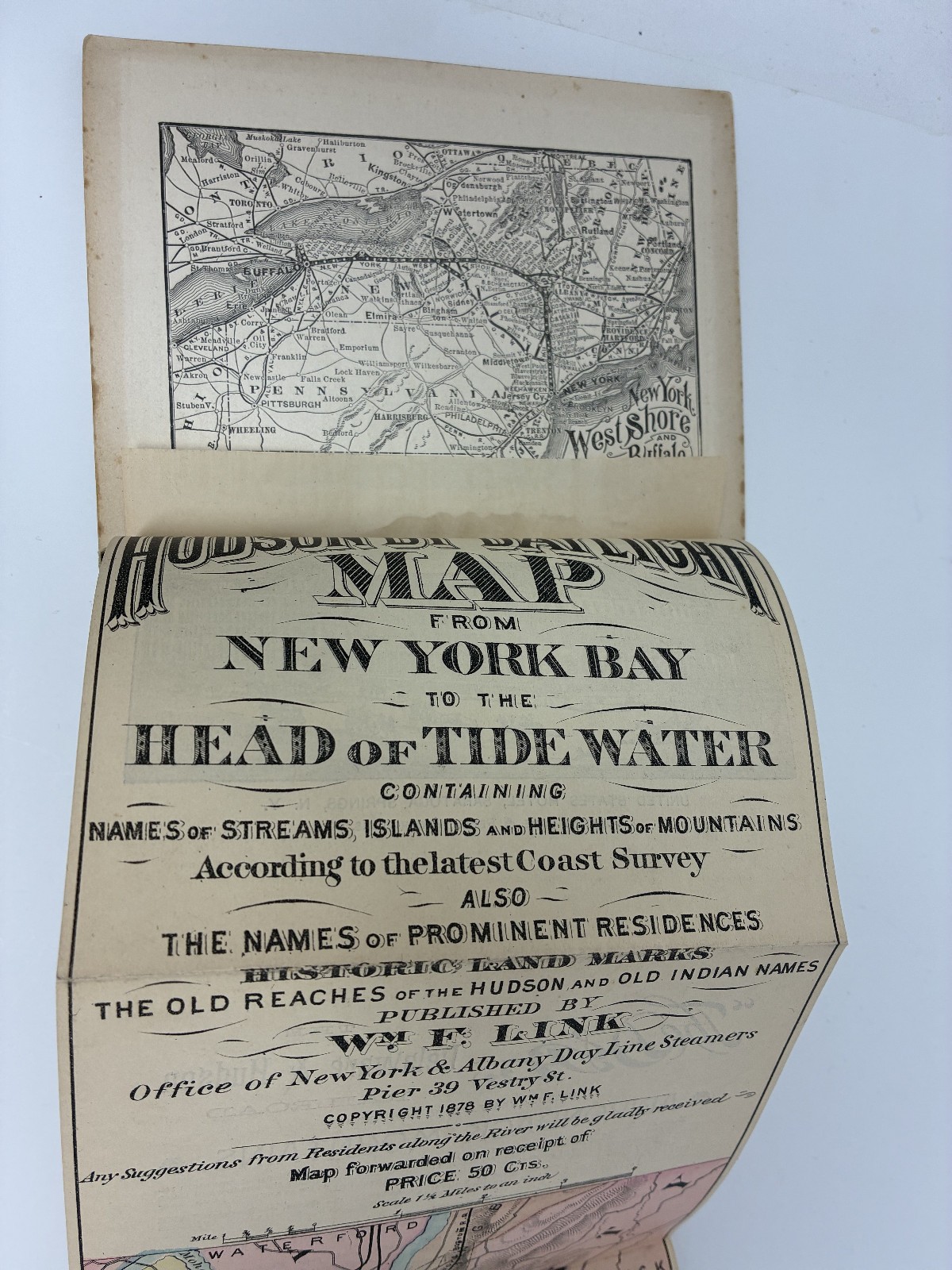 1878 Hudson River Valley Tour by Day Steamer Tourist Travel Guide & Map New York