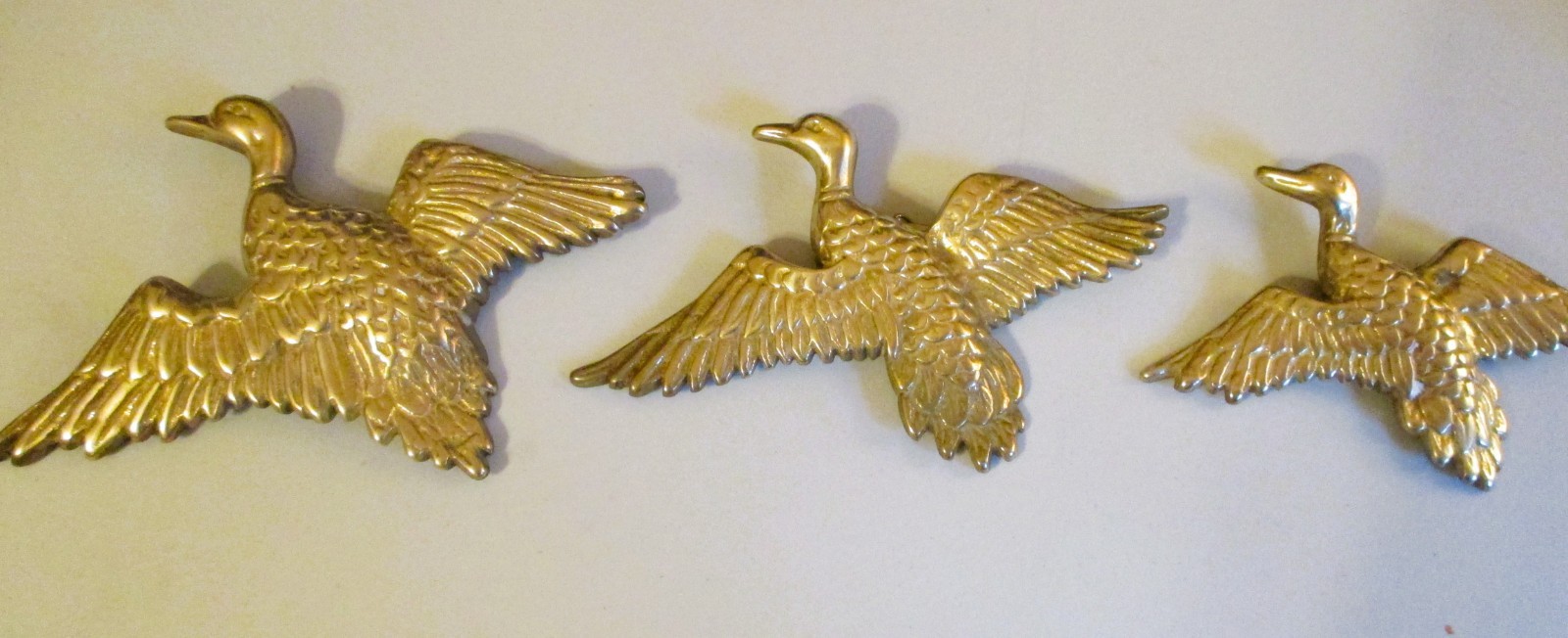 Vintage Brass Flying Ducks Birds Set of 3 ~ Wall Art ~ MCM 1970\'s ~  Excellent