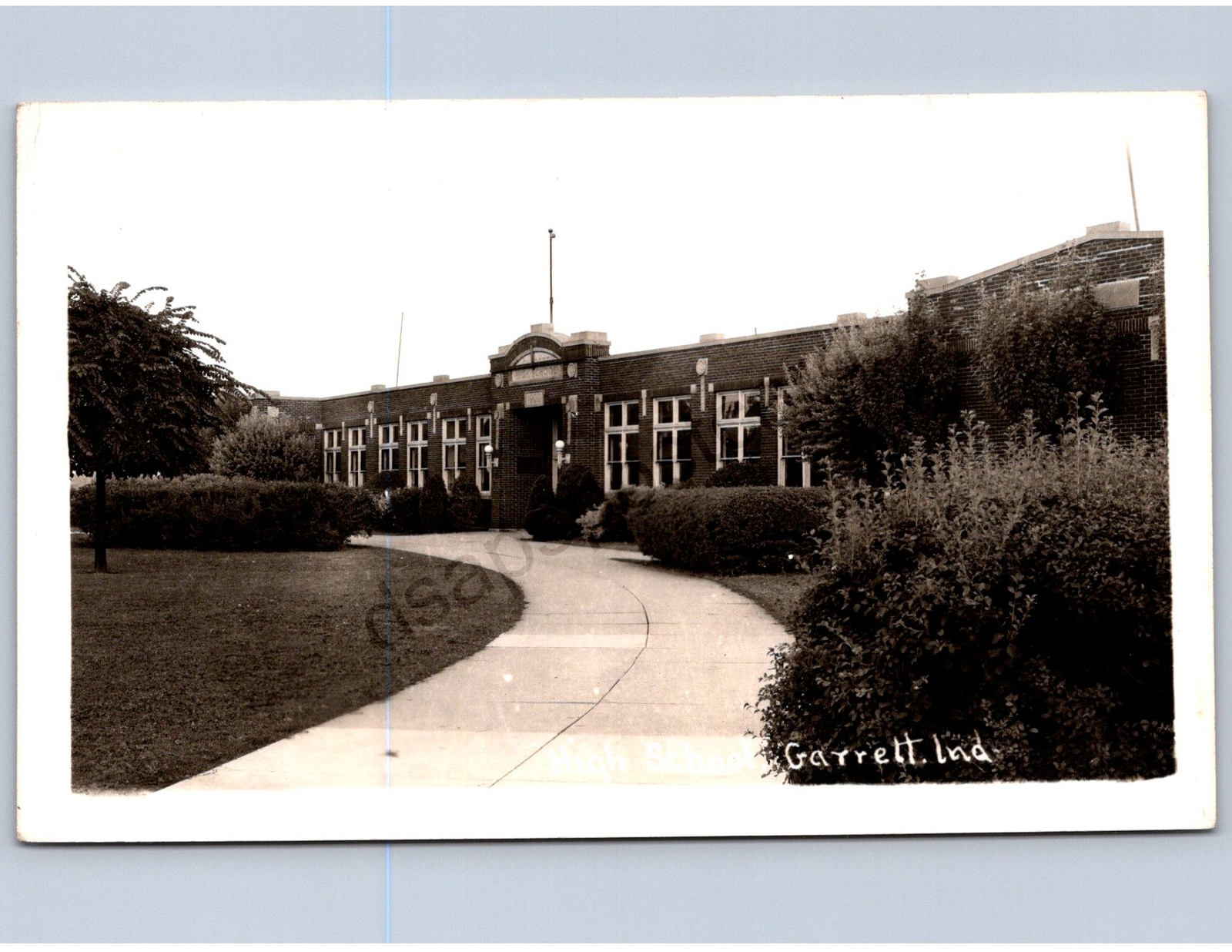 K16/ Garrett Indiana RPPC Postcard c1940s High School Building 375