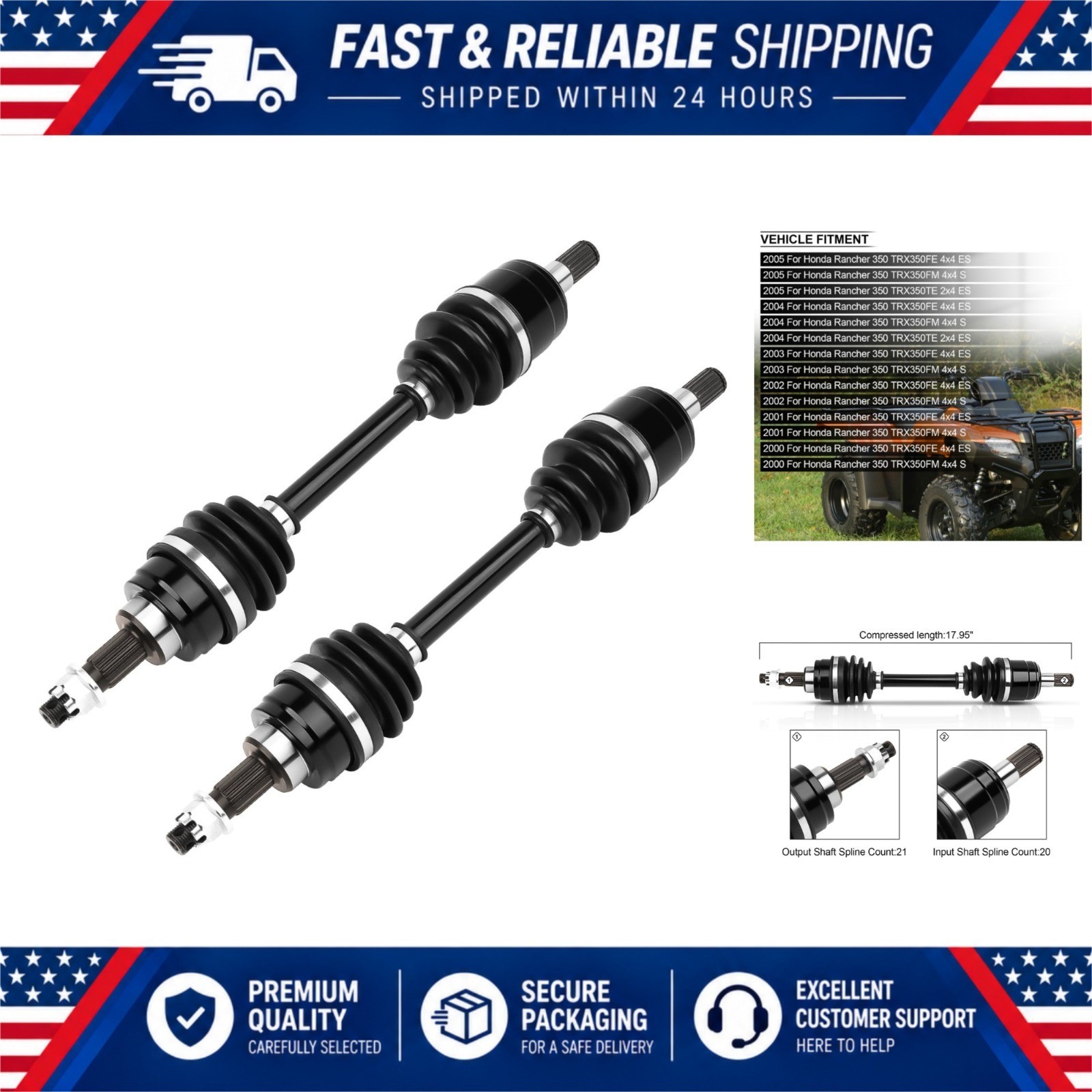 CV Axle Set Front Left Right for 2000-2005 Honda Rancher 350 42250-HN5-671