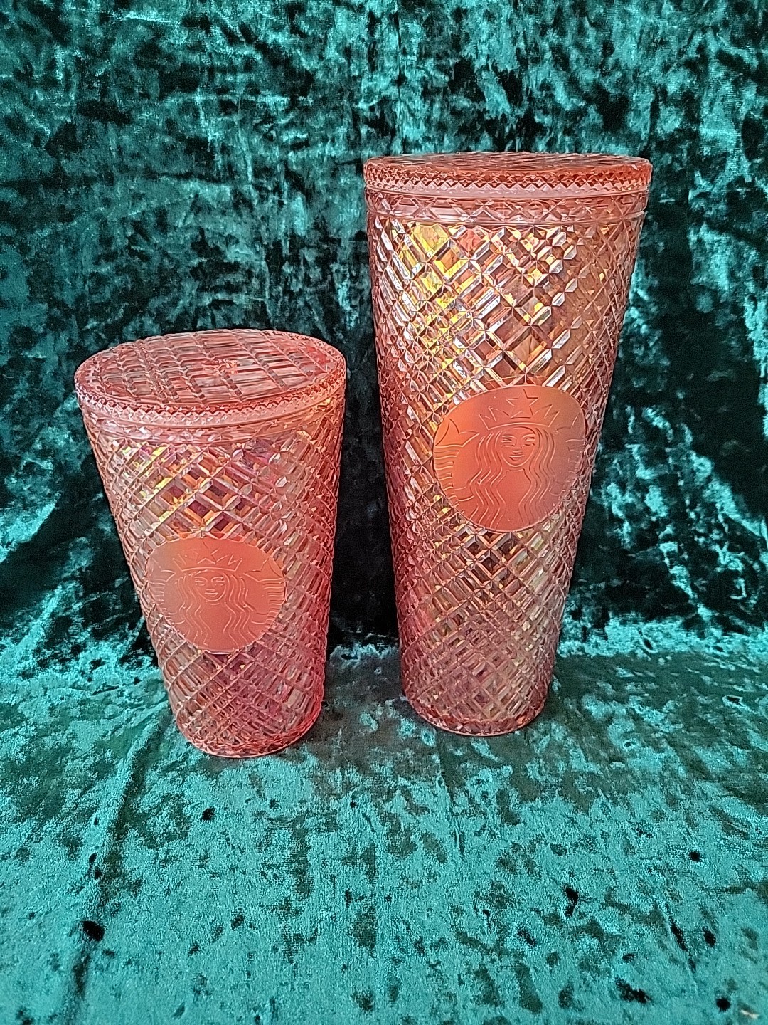 Starbucks Jeweled Tumbler Cold Cups.  Champagne Rose Gold, Set (No Straws)