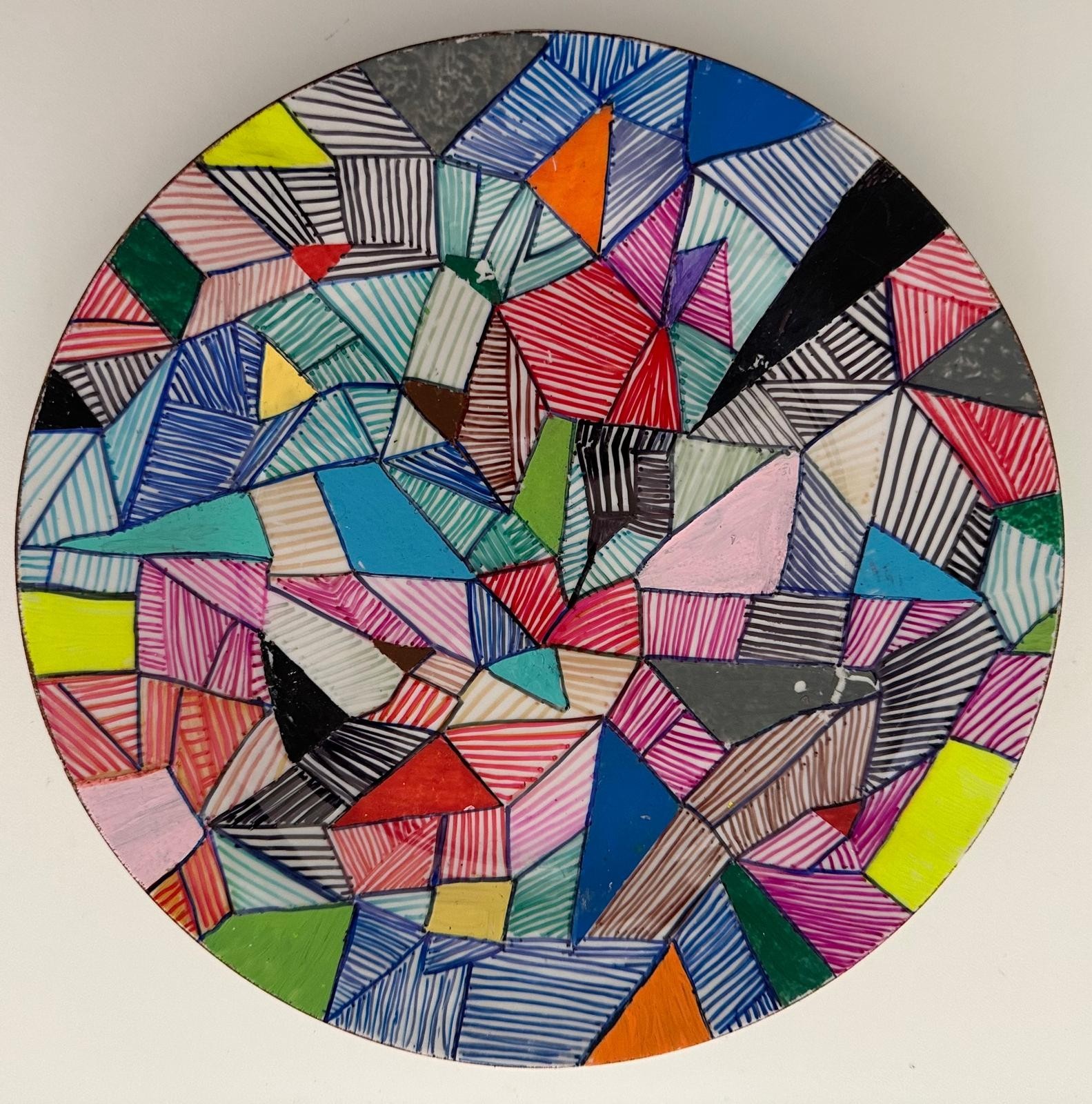 Hand Painted Handmade Decorative Plate Colorful Geometric Abstract Art
