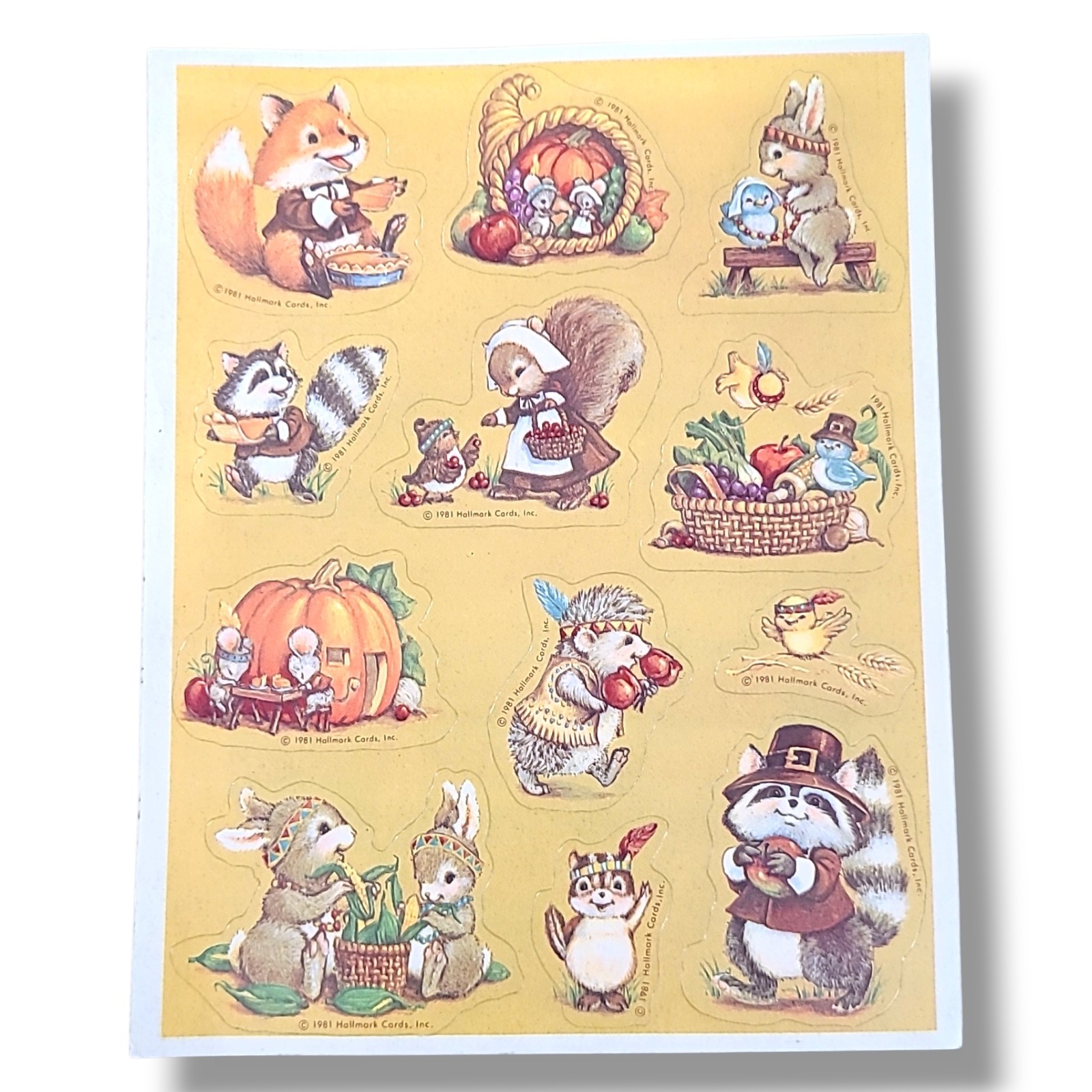 Vintage 1981 Hallmark Thanksgiving 12 Stickers Woodland Animals Single Sheet