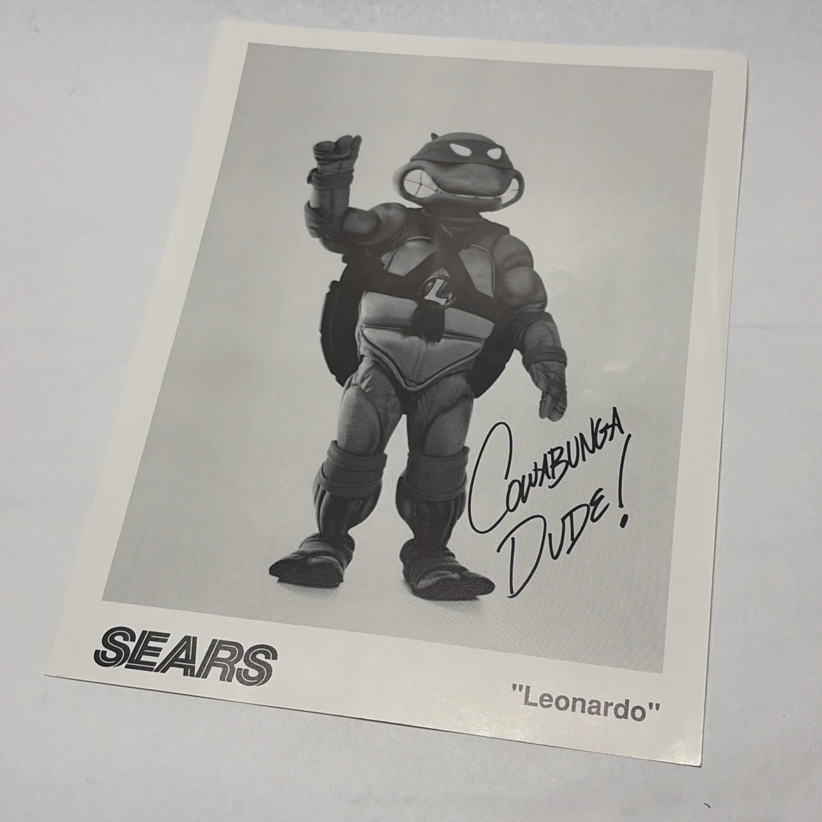 Vintage 1990 TMNT Leonardo Sears Portrait Photo - Cowabunga Dude Preprinted Sign