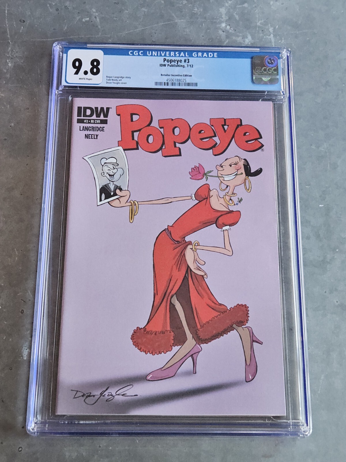 POPEYE #3 - CGC 9.8 - DEAN YEAGLE - INCENTIVE Olive Oyl VARIANT 2012 IDW 