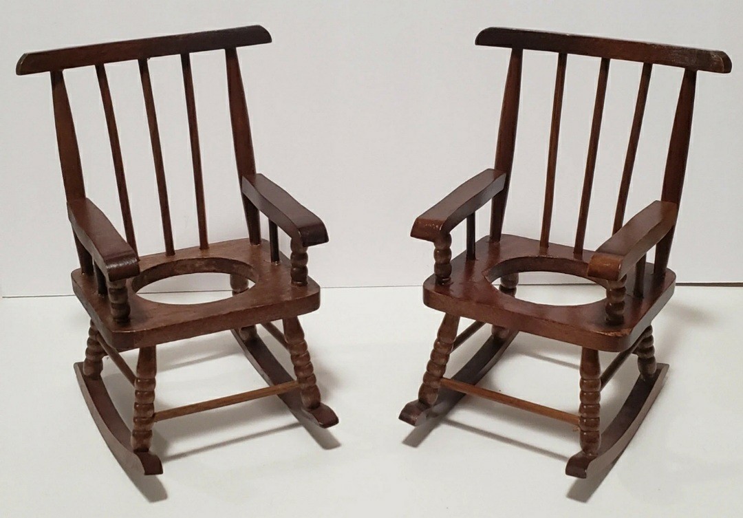 Pair of Vintage 1970s Wooden Rocking Chair Planters Farmhouse Country