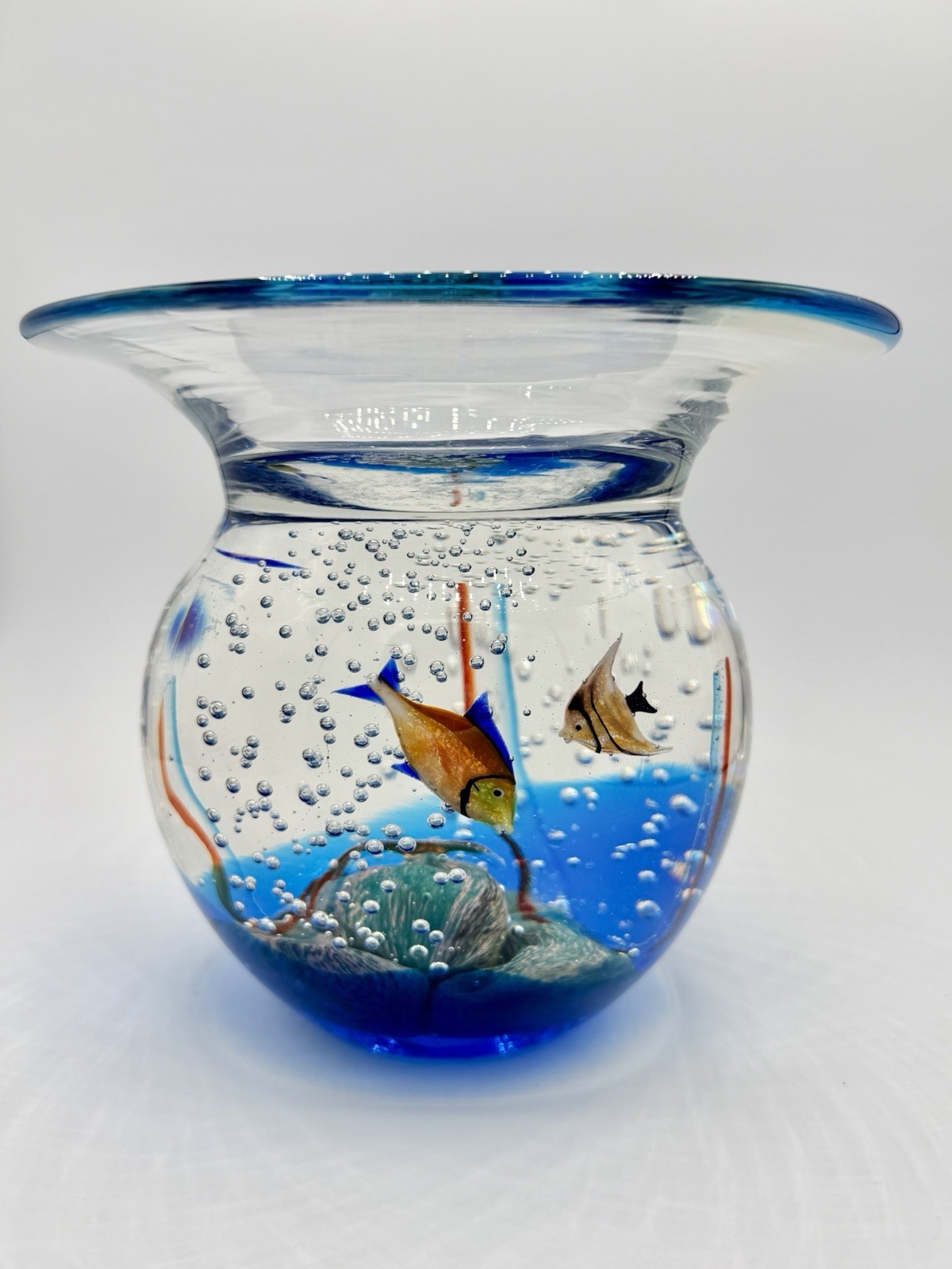 Andrea Tagliapietra Murano Art Glass Aquarium Fish Dish Signed 7” Sculpture