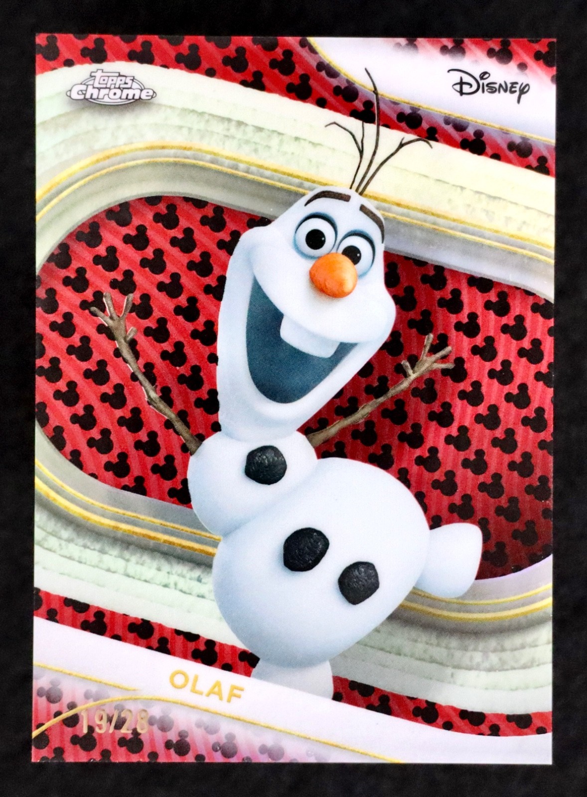 2025 Topps Chrome Disney Olaf /28 Mickey Mouse Red Black Refractor #113 UL2