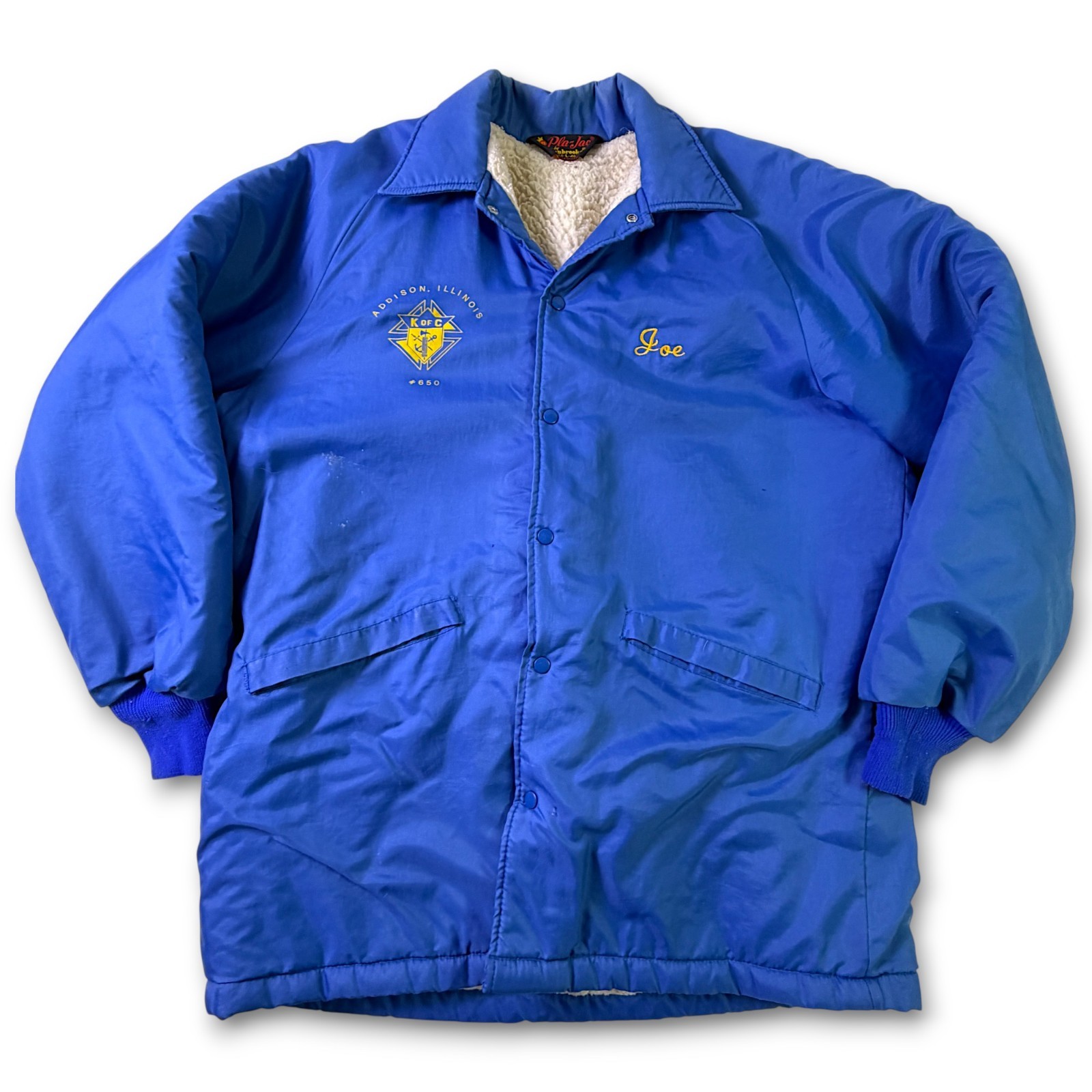 Vintage Knights Of Columbus Sherpa Lined Nylon Jacket Pla-Jac Dunbrooke Large