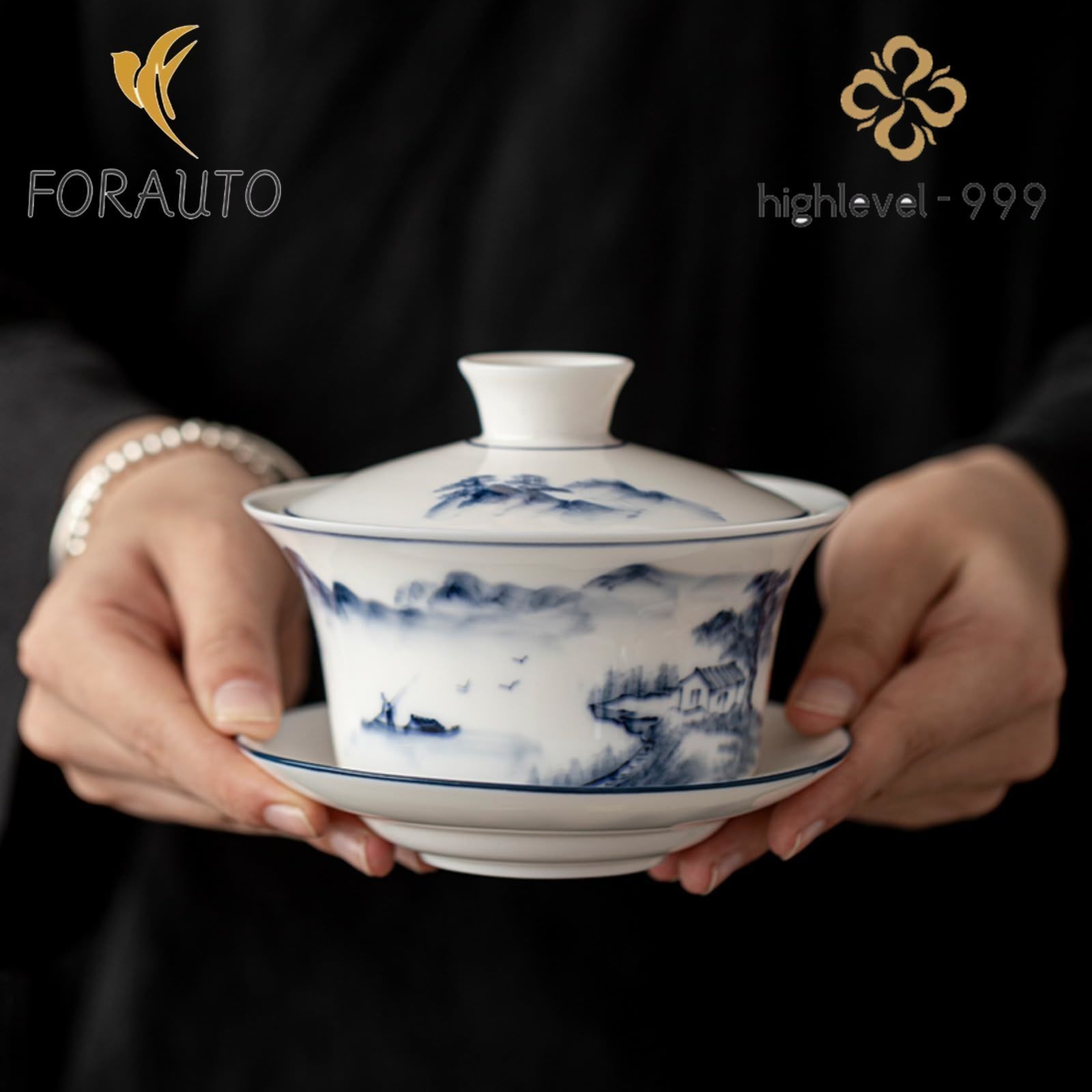 Sancai Gaiwan Large Teacup 350ml 11.9oz Hover Household Ceramics Big Tea Bowl
