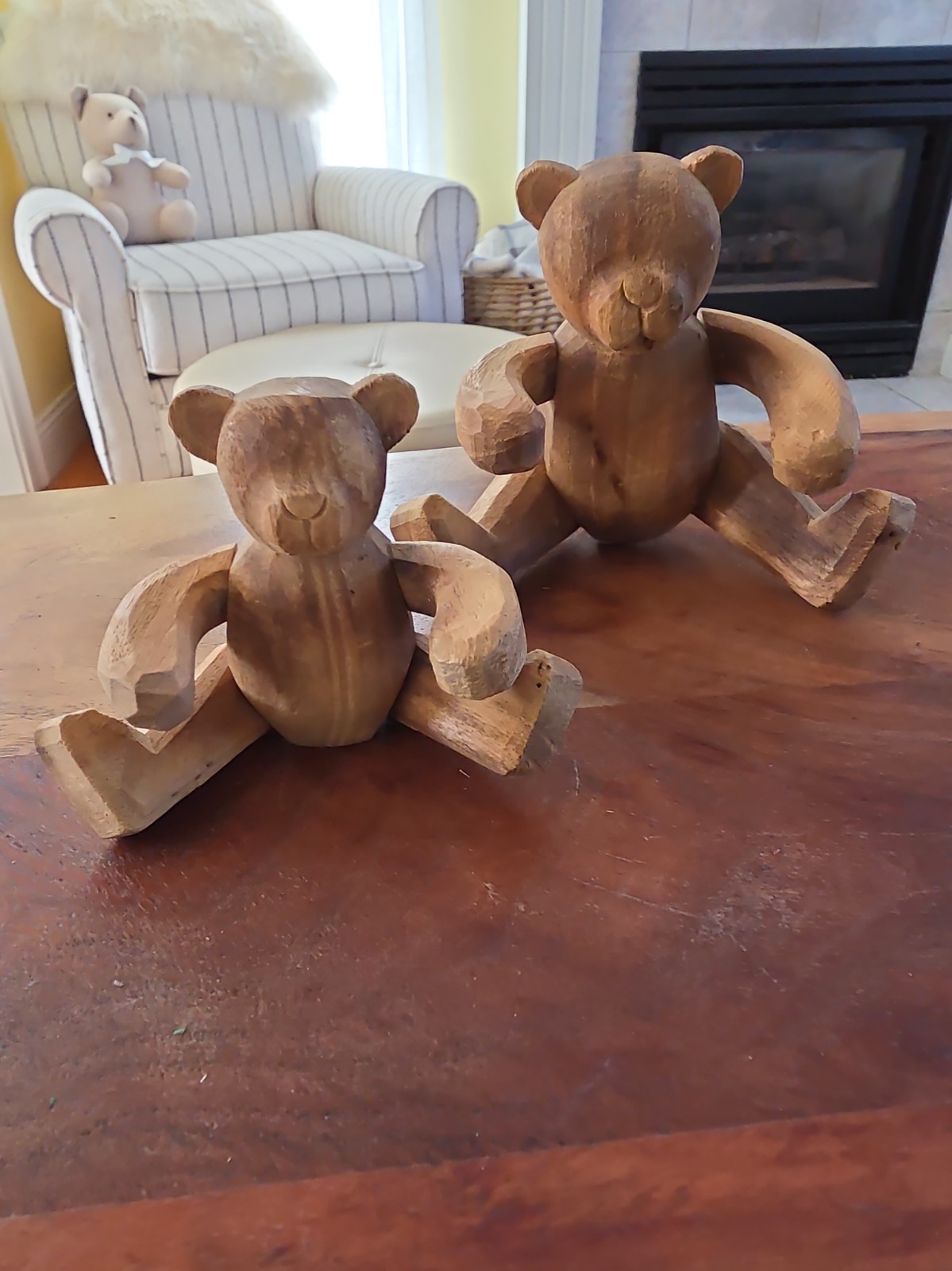 Vintage Handcarved Articulated Mamma And Baby Bears, Untouched Patina, Folk Art