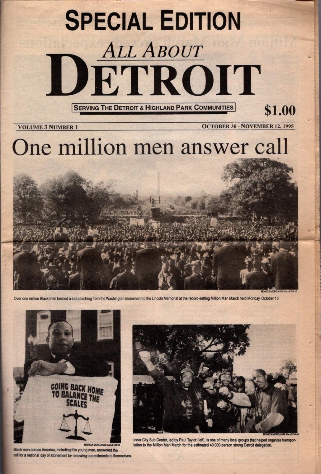 Vintage ALL ABOUT DETROIT newspaper 1995 Million Man March Washington