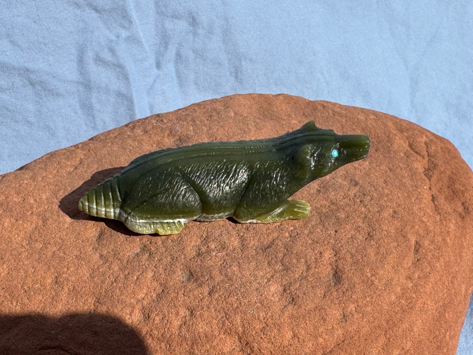 Zuni N.M. Artist Herbert Him, Very Green Serpentine Badger Finely Detailed