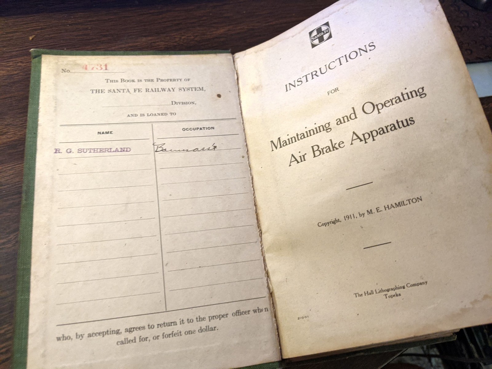 Rare 1911 SANTA FE Instructions for Operating & Maintaining Air Brake Apparatus