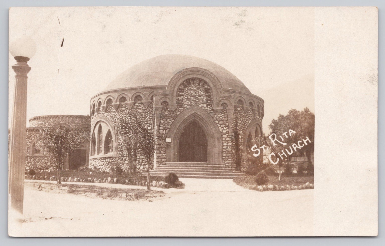 RPPC Bethany Temple Sierra Madre CA Dome Vintage Postcard Error - St Rita Church