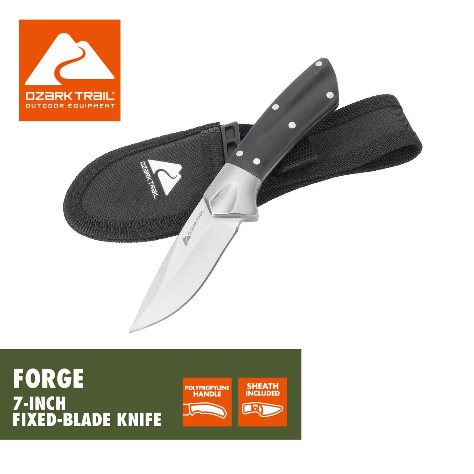 Ozark Trail Forge 7-in Fixed Blade Knife with Stainless Steel Blade and Polyprop