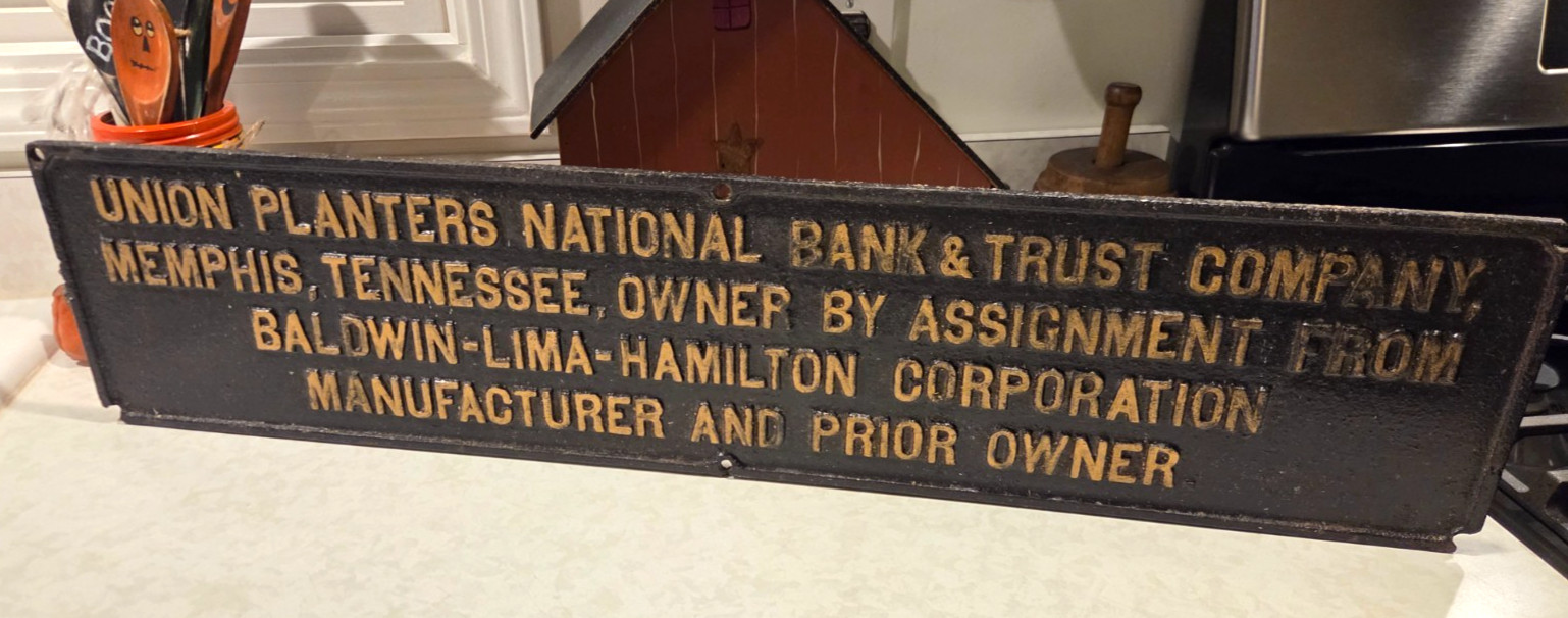 Vintage 1950s Baldwin Lima Hamilton Cast Iron Locomotive Trust Plate - 32 x 7.5