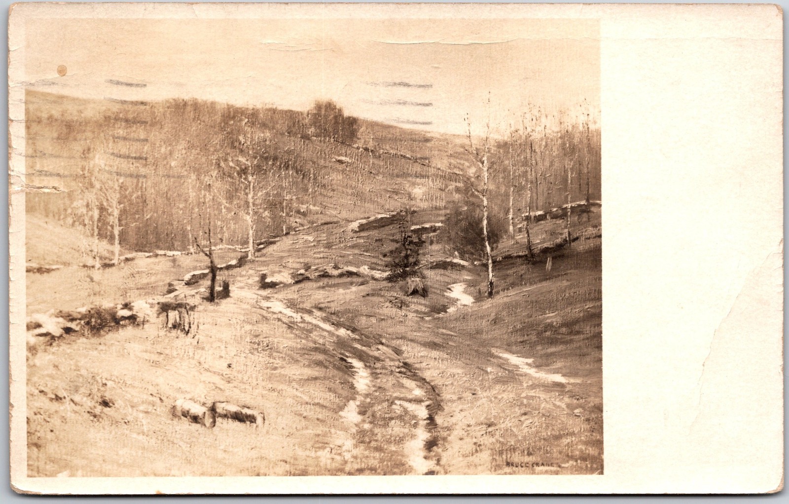 Julian Alden Weir Pinting, 1937 Bruce Crane Rural Dirt Road Landscape, Postcard