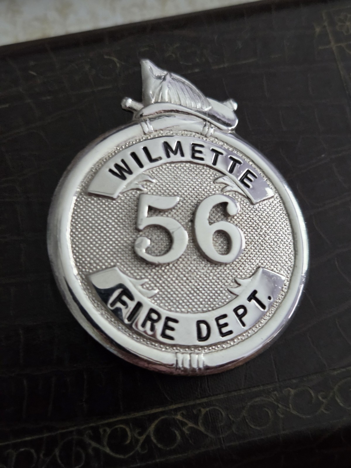 Old Vintage Chicago Fire Department Badge Obsolete Pin Wilmette IL 56