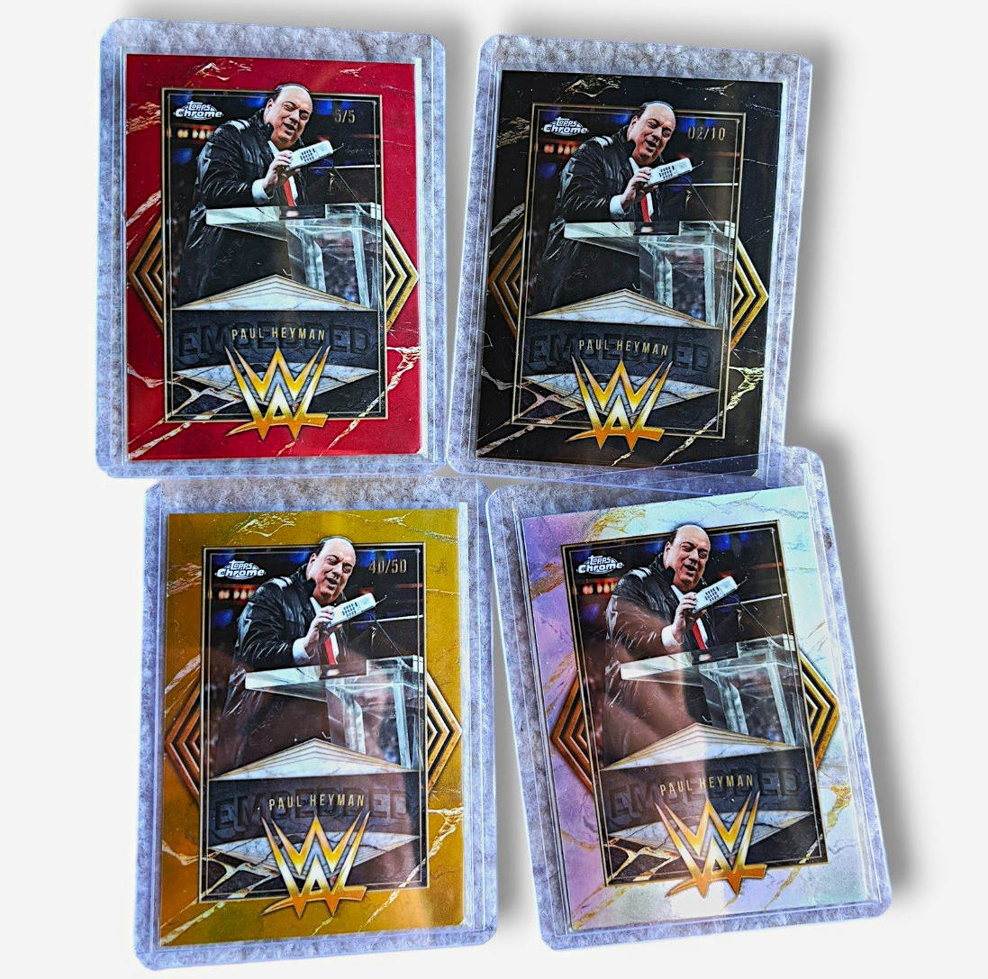 2025/26 Topps Chrome WWE Paul Heyman Embedded EMB-9 4 Card Lot (/5,/10,/50,Base)