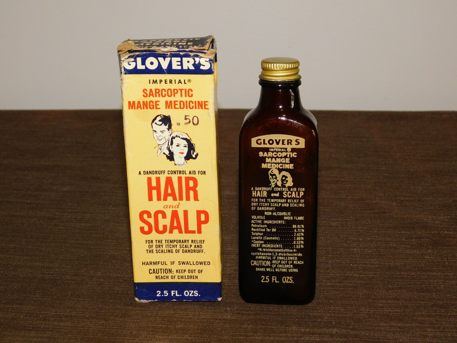 VINTAGE 1969 GLOVER\'S TOMS RIVER NJ MANGE MEDICINE HAIR & SCALP BOTTLE  *EMPTY*