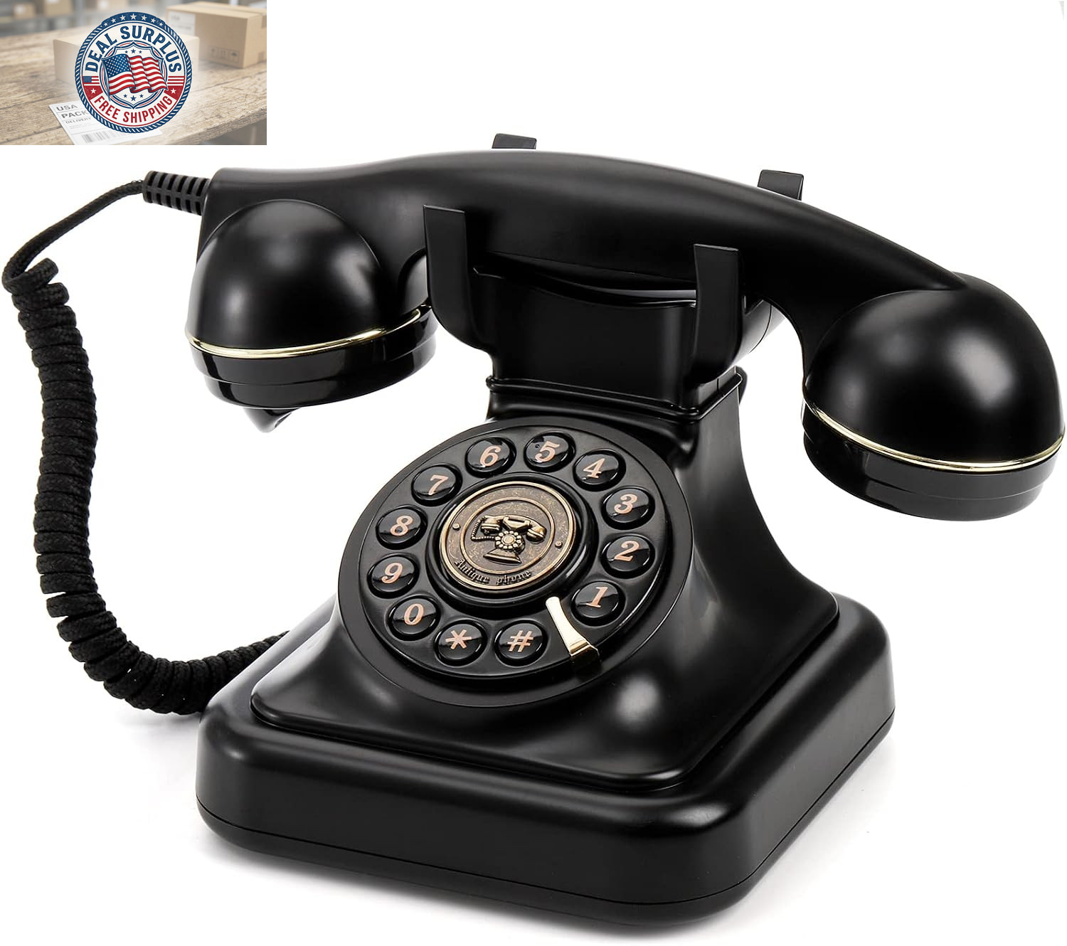 Retro Landline Telephone, Classic Corded Desk Phone, Vintage Old Fashioned Dial