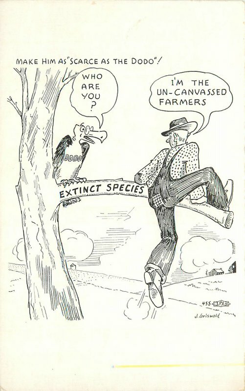 Artist impression 1950s Extinct Farmer dodo Propaganda comic Postcard 21-11908