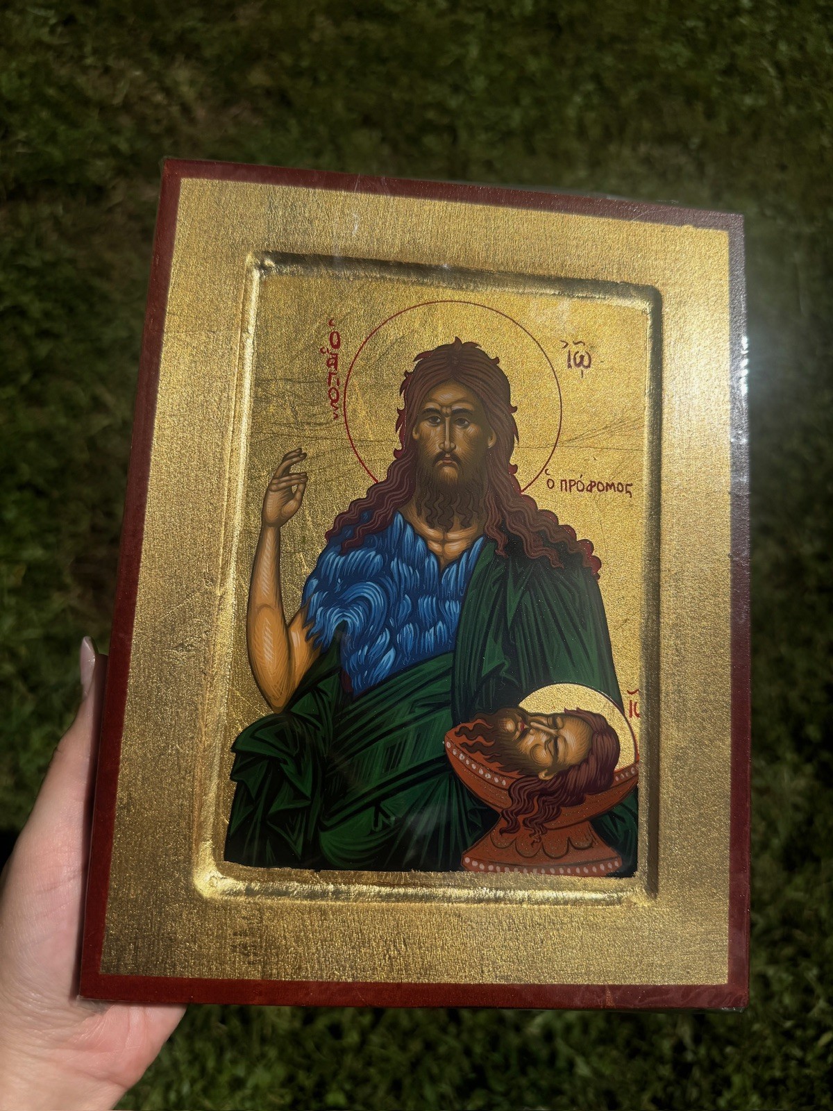 Saint John the Baptist Orthodox Icon Raised Wood 18kt Gold Leaf