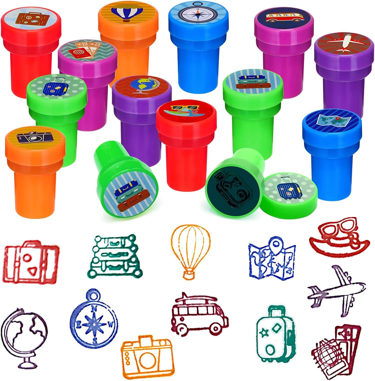 24 Pcs Adventure Travel Stampers Party Favor Set Fun Bon Voyage Stamps Birthday
