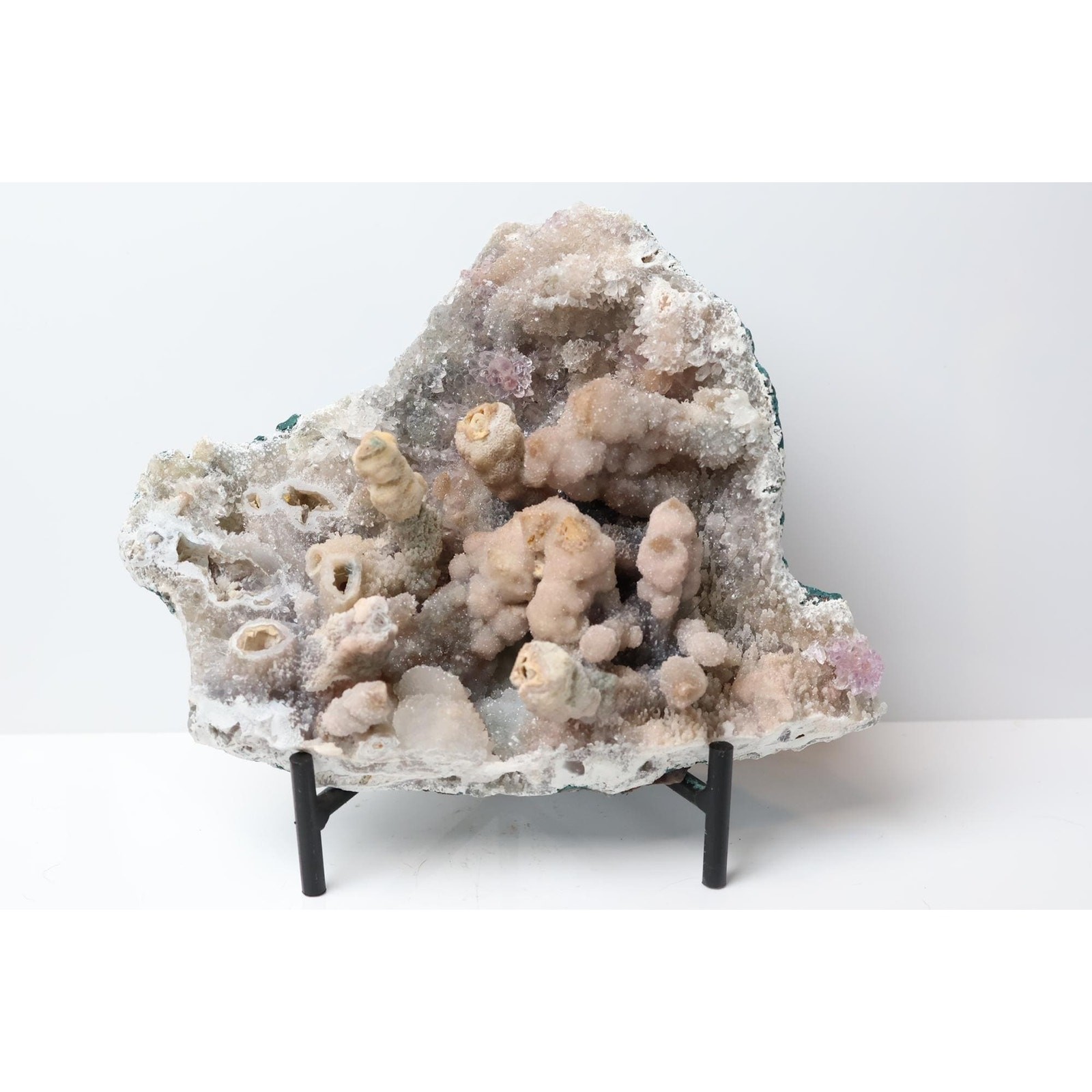 Large Brazilian Zeolite, Pink Amethyst, Quartz & Calcite Stalactite on Stan