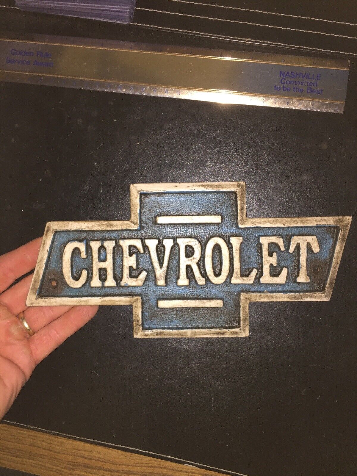 Chevrolet Sign Plaque CHEVY Cast Iron Patina Gas Oil Coal HOTROD 2LB Man Cave