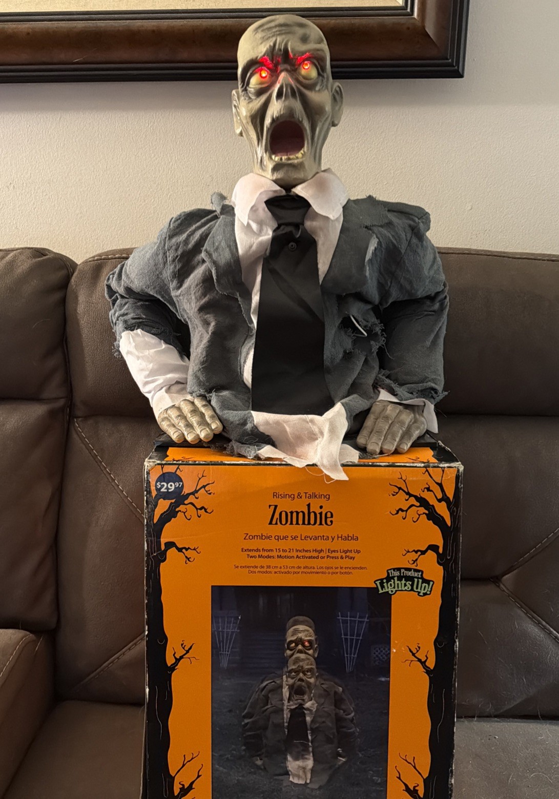 Rising & Talking Zombie Halloween Prop Horror Screaming Lights Up