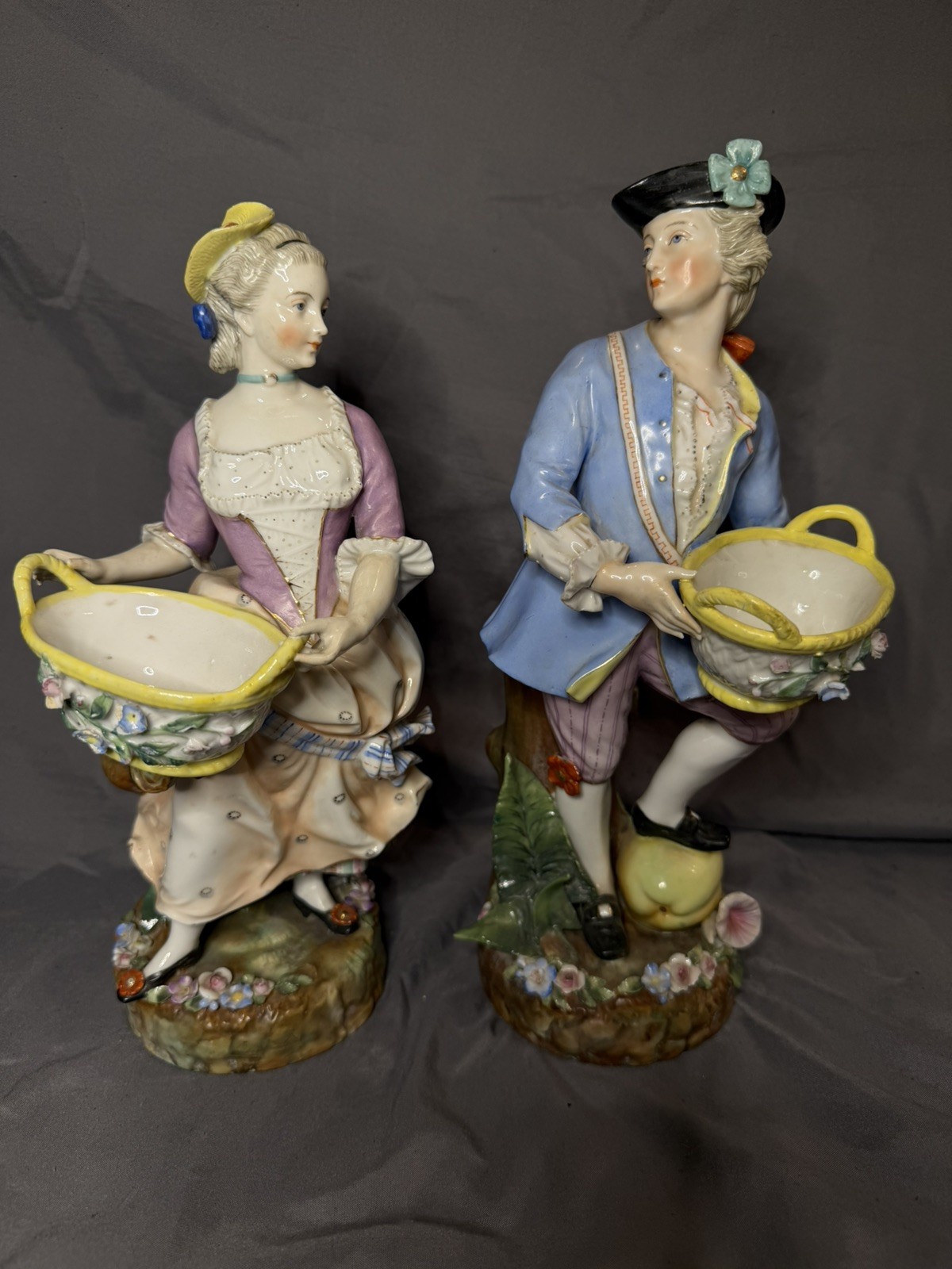 Large 1880s Antique German Sitzendorf Noble Couple Porcelain Figurine 11