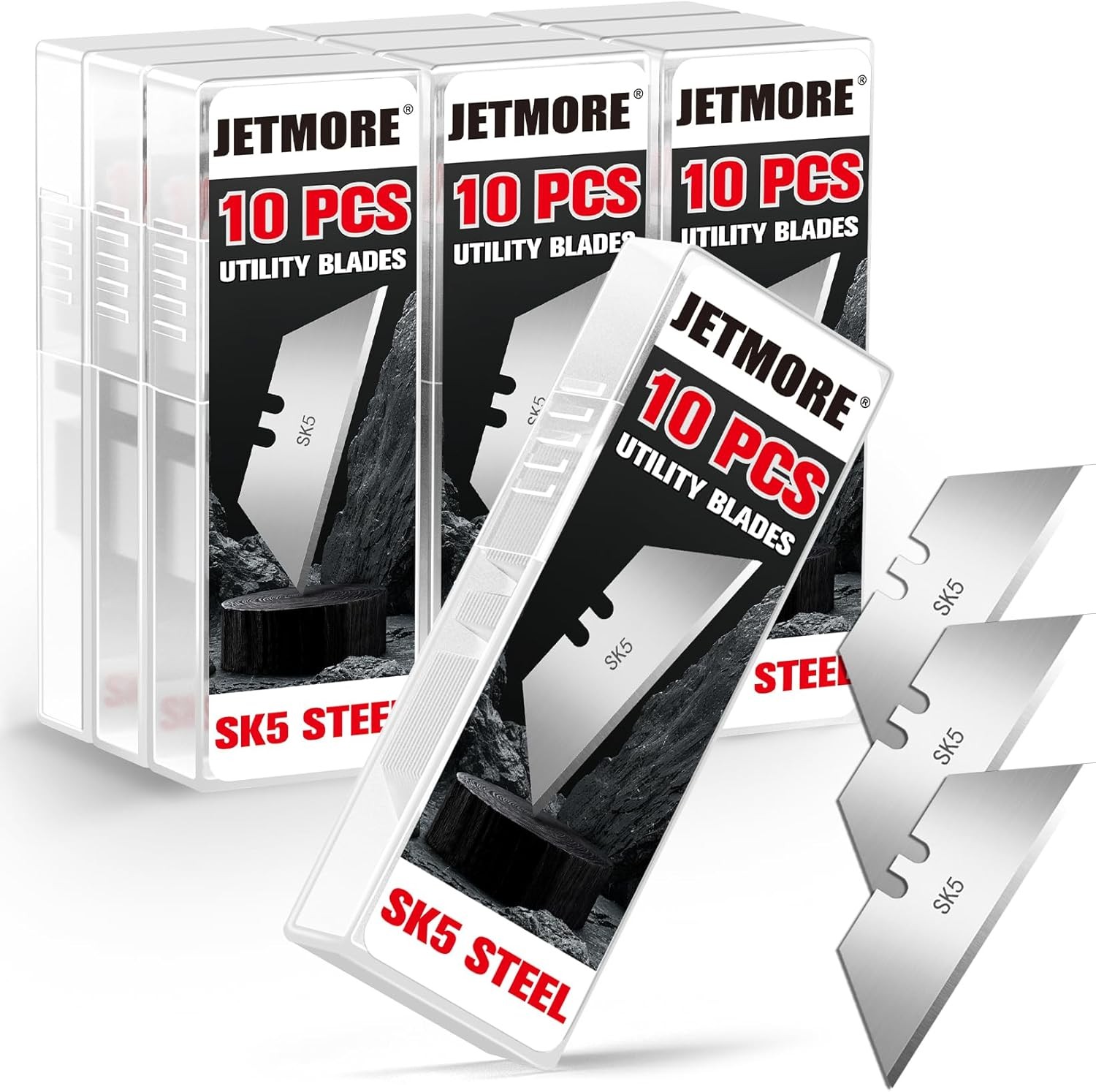 100-Pack-Utility-Knife-Blades, SK5 Steel Box Cutter Blades, 100-Pack, Silver 