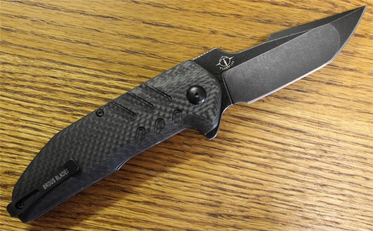 NEW Brous Blades STRIFE Flipper Knife Acid Stonewash D2 Carbon Fiber CHOICE S/N