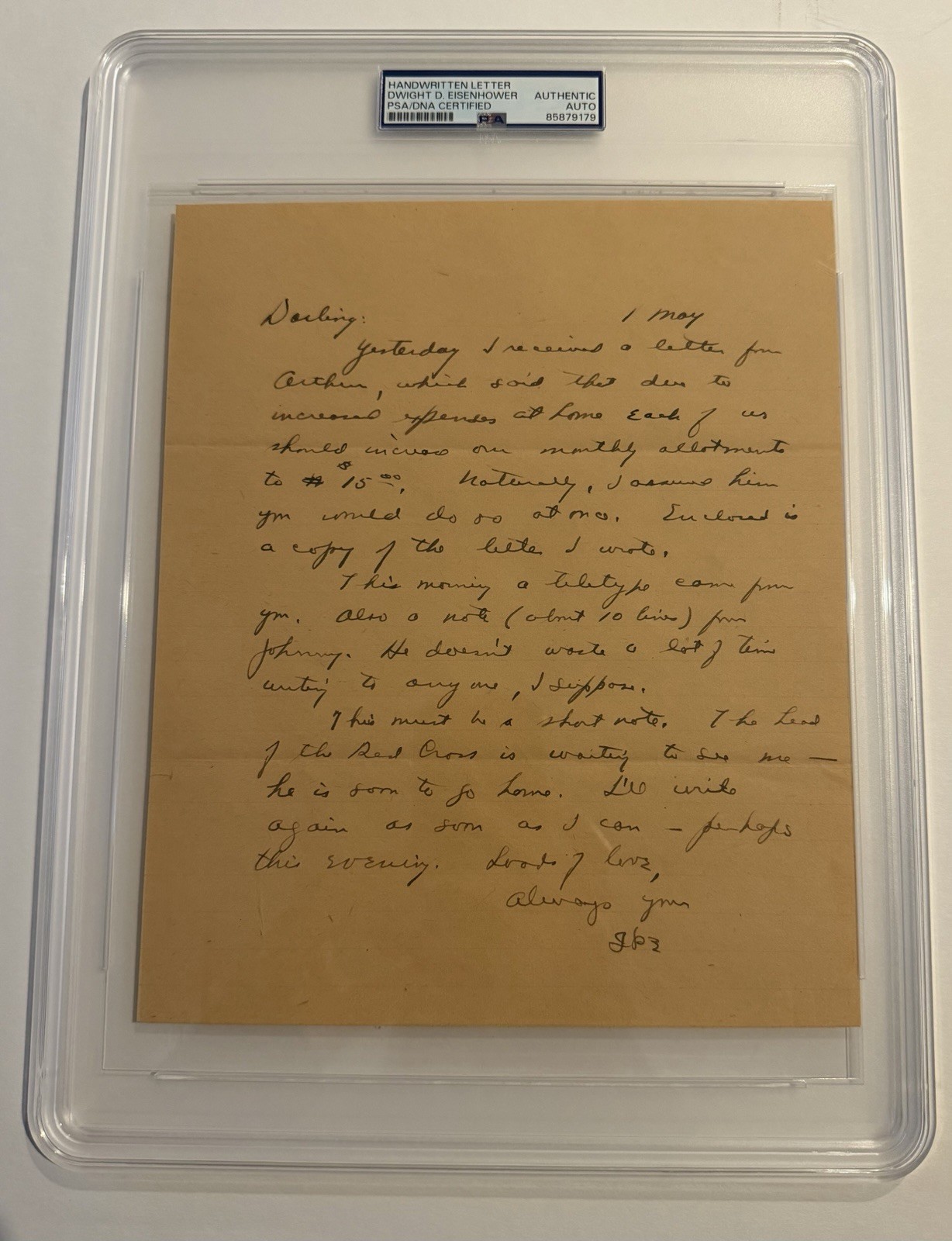 Dwight D. Eisenhower World War II Autograph Letter Signed to His Wife - PSA Slab