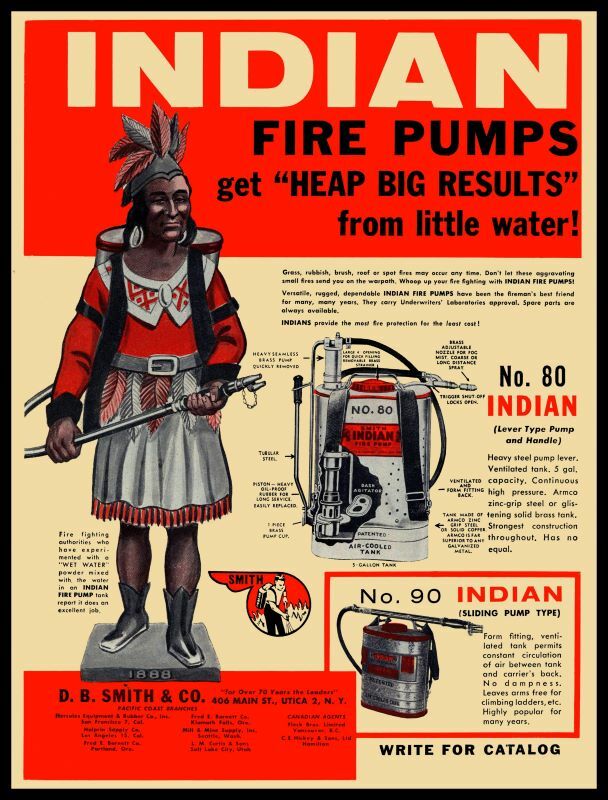 1959 D.B. Smith Indian Fire Pump NEW Metal Sign 24
