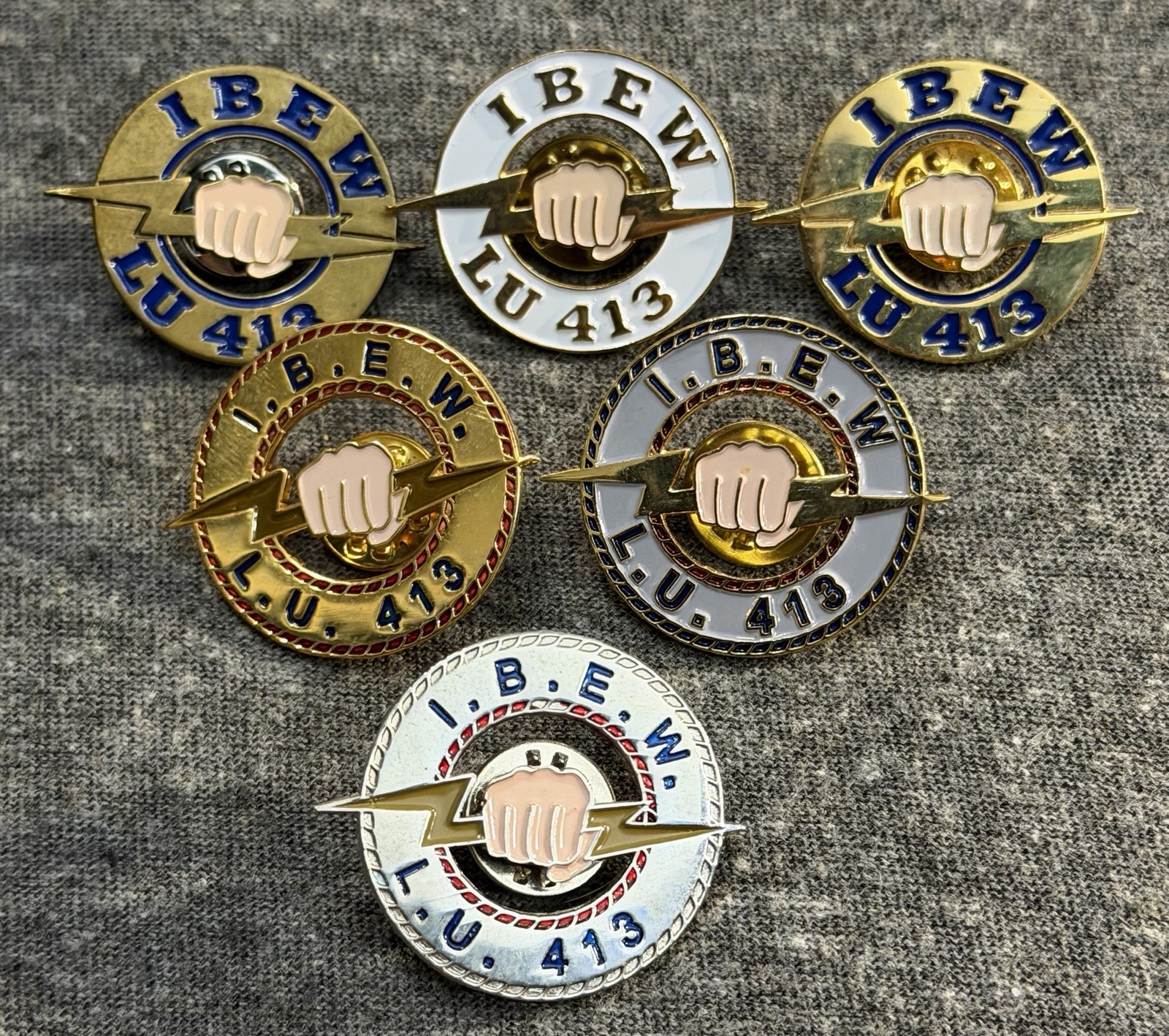 SET 6 VTG IBEW Local 413 Pins Buellton California Die Cut