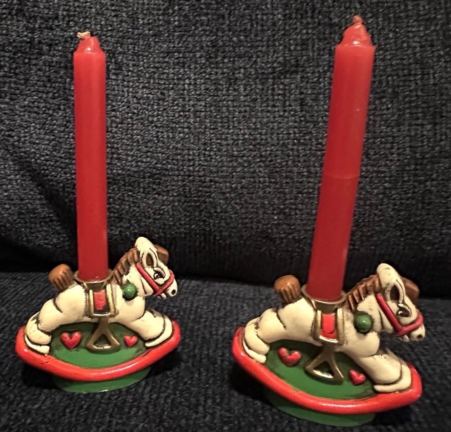 Pair Vintage Rocking Horse Candles, IN ORIGINAL BOX, NEVER USED