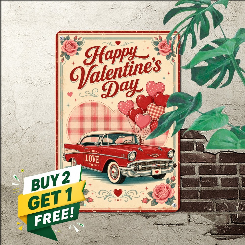 Happy Valentines Day Romance Sign Sweetheart Love Bedroom Wall Metal Tin Plaque