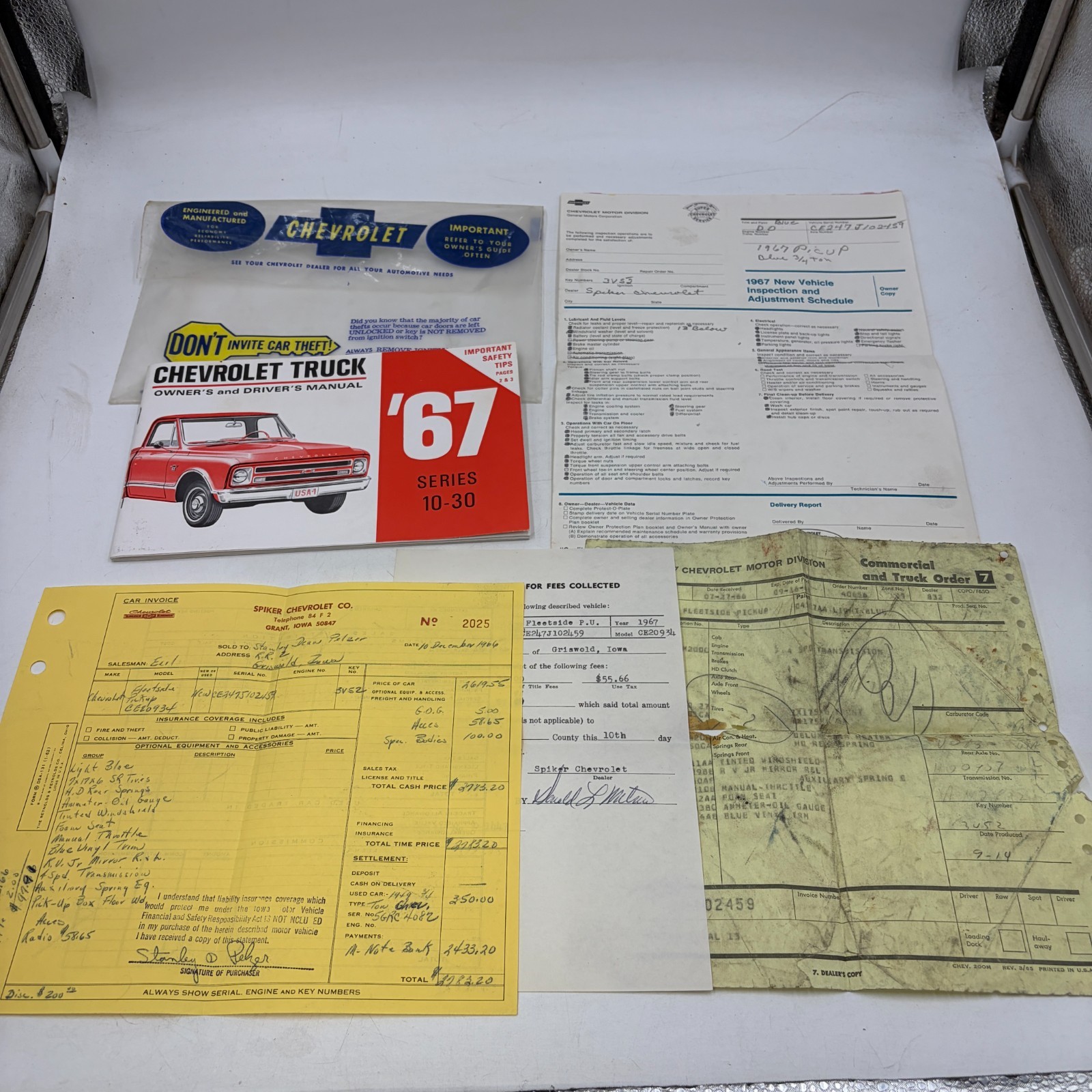 Vintage 1967 Chevrolet Truck Series 10-30 Owner's Manual w Bag & Invoices Papers