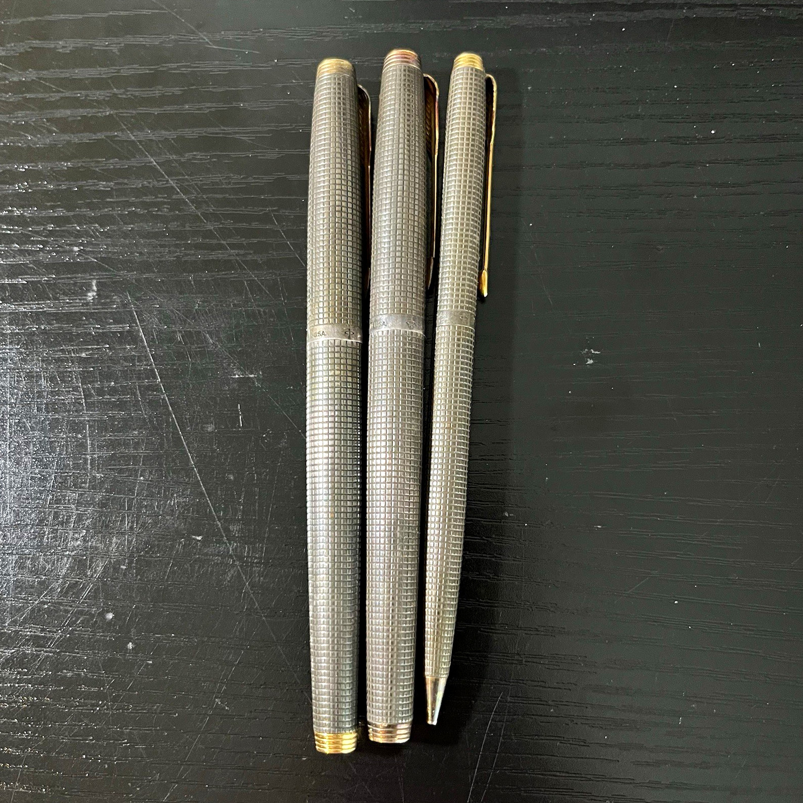 **FOR PARTS** Parker Sterling Silver Grid Rollerball & Fountain Pen & Pencil Lot