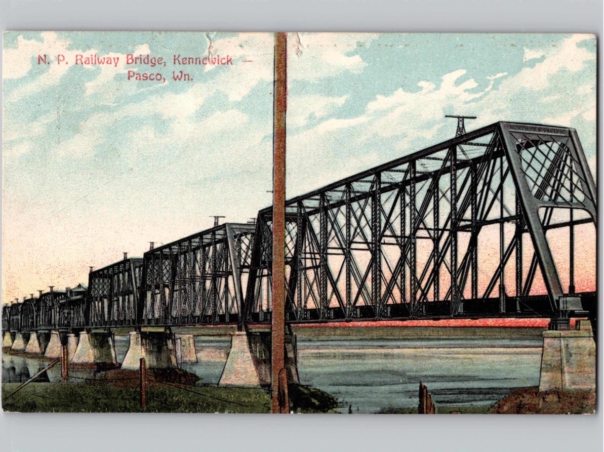 c1911 N. P. Railway Bridge Kennewick Pasco Washington WA Portland PC Co Postcard